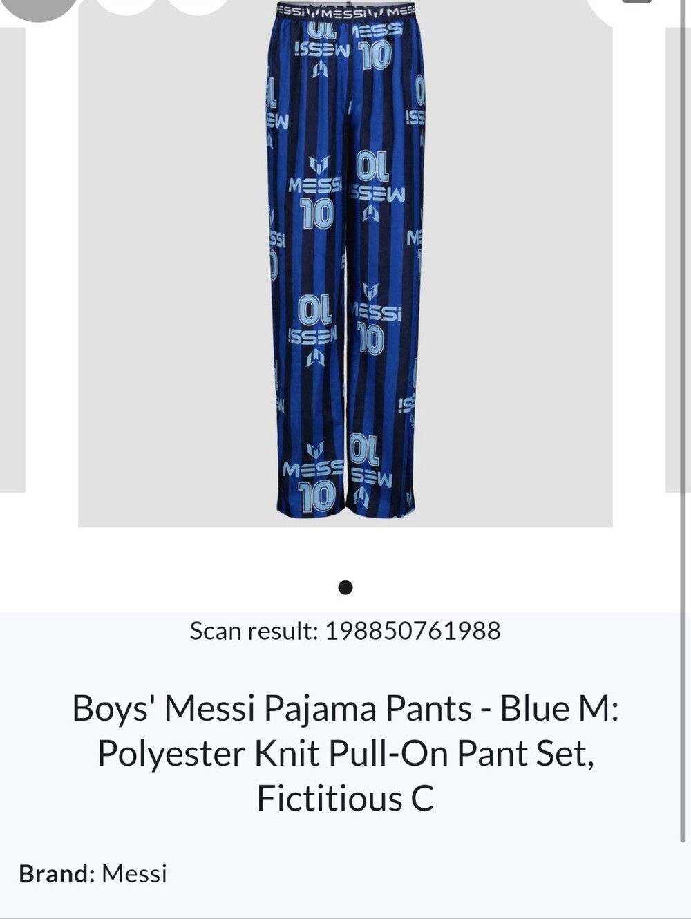 Boys Messi Pajama Pants Blue Black Size M